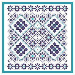 Fototapeta premium Square vector Pattern in Russian and Ukrainian style. Ornament. Print with ethnic, folk, traditional motifs. Can be used for wallpaper, textile, wrapping, fabric, home textile, tile, scarfe.