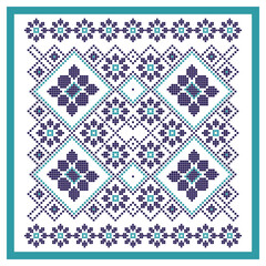 Square vector Pattern in Russian and Ukrainian style. Ornament. Print with ethnic, folk, traditional motifs. Can be used for wallpaper, textile, wrapping, fabric, home textile, tile, scarfe.