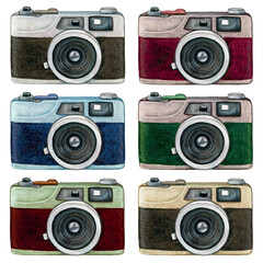 watercolor hand drawn vintage camera