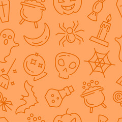 Seamless pattern for halloween with linear icons