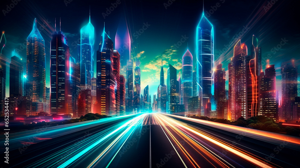 Wall mural neon city of the future