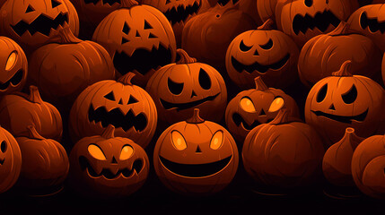 Halloween background. Halloween wallpaper with pumpkins, spooky houses and ghosts. Generative AI