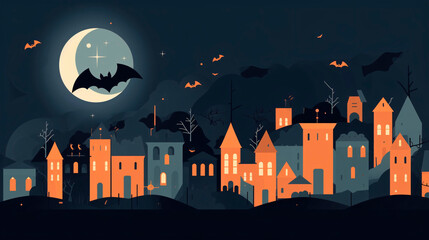 Halloween background. Halloween wallpaper with pumpkins, spooky houses and ghosts. Generative AI