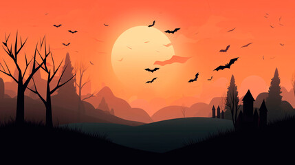 Halloween background. Halloween wallpaper with pumpkins, spooky houses and ghosts. Generative AI