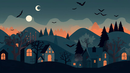 Halloween background. Halloween wallpaper with pumpkins, spooky houses and ghosts. Generative AI