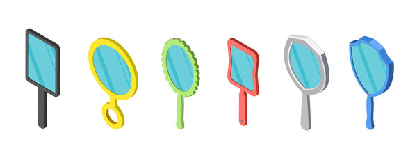 3D Isometric Flat  Set of Mirrors, Handheld Makeup Frames © TarikVision