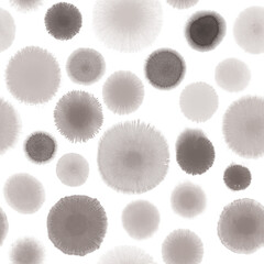 Watercolor colorful seamless pattern, painting abstract art, background, round splashes, black or gray and white gift wrapping paper
