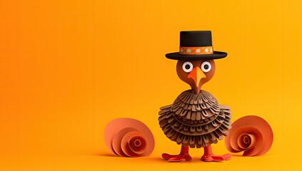a small turkey on the yellow background Generative AI