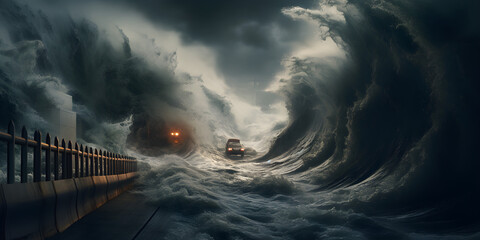 tidal wave hitting city