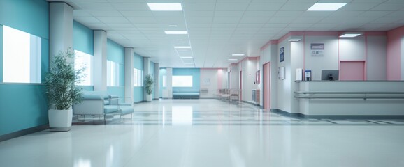 Naklejka na ściany i meble hospital hallway clinic reception. blurry backdrop