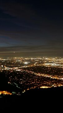 San Fernando Valley Los Angeles dusk to night time lapse.  Vertical video.