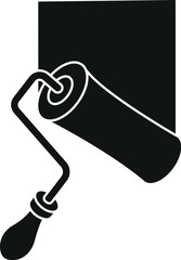 Cartoon Black and White Illustration Vector Of A Paint Roller Painting on a Wall