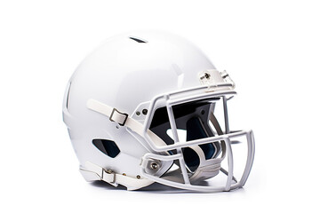 A generic white football helmet designed for American football, representing safety and protection during the game, isolated on a white background - obrazy, fototapety, plakaty