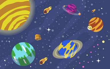 vector hand drawn galaxy background with planet  star and asteroids