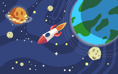 vector hand drawn galaxy background with planet  star and asteroids