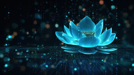 Foto op Canvas Futuristic lotus flower with circuit big data technology. AI generated image © prastiwi