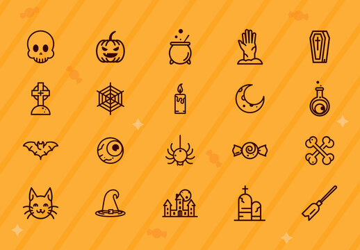 Line Halloween Icons Set
