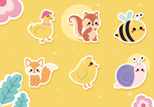 Spring Characters Sticker Set