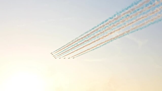 Swiss Air Force flying in jets in formation. Schweizer Luftwaffe