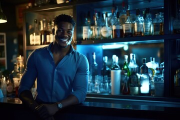 Black Male Bartender Employee Employment Work Environment Backdrop Generative AI