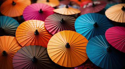 Top view of  traditional colorful Chinese umbrella