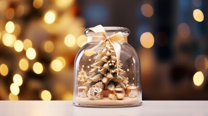 Merry Christmas and happy new year concept, Close up, Elegant Christmas tree in glass jar decoration- generative AI