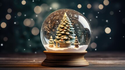 Fototapeta na wymiar Shiny Christmas Tree In Snow Globe- generative AI
