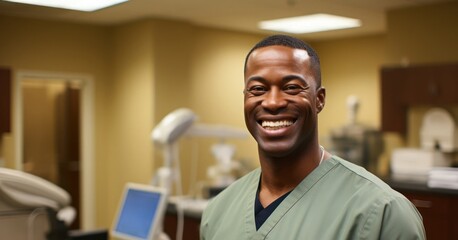 Naklejka premium Black Man Chiropractor Professional Career Work Environment Backdrop Generative AI