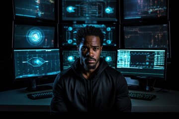 Black Man Computer Programmer Occupation Employment Work Environment Backdrop Generative AI