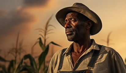 Obraz premium Black Male Farmer Employee Job Expertise Work Environment Background Generative AI