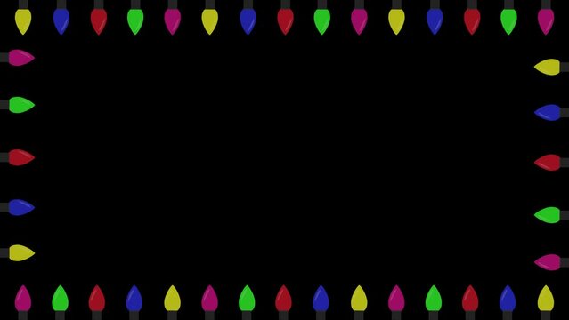 colorful christmas lights on top and bottom turn on and off on black background, christmas