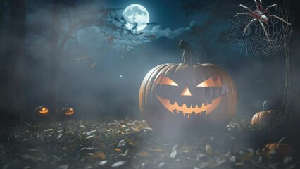 Halloween night decorative with bat and moon background. seamless looping time-lapse virtual 4k video animation background. Generative AI