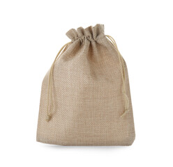 One tied burlap bag isolated on white