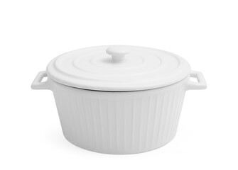One ceramic pot with lid isolated on white