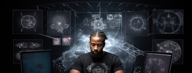Black Man Graphic Designer Employee Job Workplace Background Generative AI