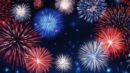 Obraz premium blue red white fireworks bokeh background