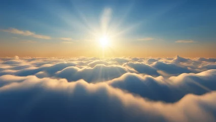 Foto op Plexiglas blue sky with clouds and sun sunshine sunbeams sun rays © Rodolfo