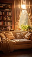 Golden Hour Serenity: A Cozy Living Room Oasis. Generative AI 8