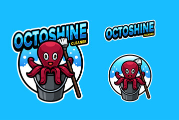 Octopus Cute Cartoon Mascot Logo Design Vector Illustration