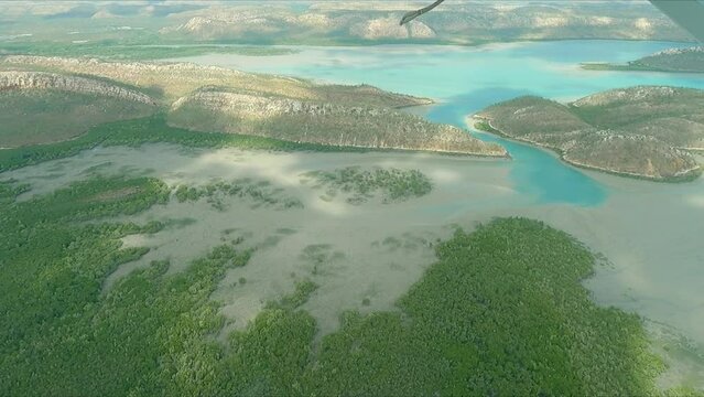 Aerial view of the Buccaneer Archipelago with a view of the reefs and headlands