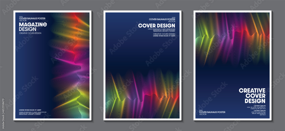 Aufkleber Cover design template with abstract futuristic technology lines background with colours light effect. Gradient curve line pattern design. Glowing lines vector.