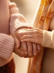 young person holding hands with older senior grandmother. generative AI