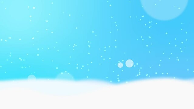 Snow Blue Background animation with Snowflakes Particles Failing in white snowy surface 