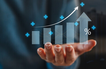 Human holding interest rate dividend arrow business financial investment, business growth, money,...