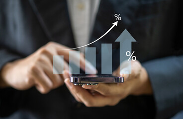 Human with interest rate dividend arrow business financial investment, business growth, money,...