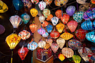 Lanterns in Hoi An city, Vietnam. Handmade colorful lanterns at the market street of Hoi An Ancient Town, UNESCO World Heritage Site in Vietnam.