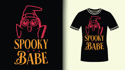 t shirt design with Red Typography with Orange Pumpkin vector Spooky Babe Slogan TShirt design for Gift