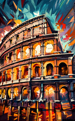 Obraz premium Modern and innovative illustration of Colloseum Rome, digital art, vibrant, stylish