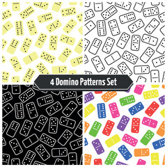 Set of 4 Domino Patterns - Messy Dominoes Bone, Black, White, Outlines and Colored. Seamless link.