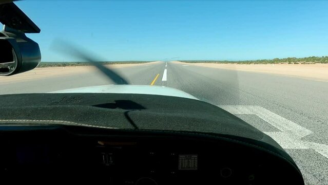 Take off in single engine aircraft from remote runway Shark Bay Western Australia